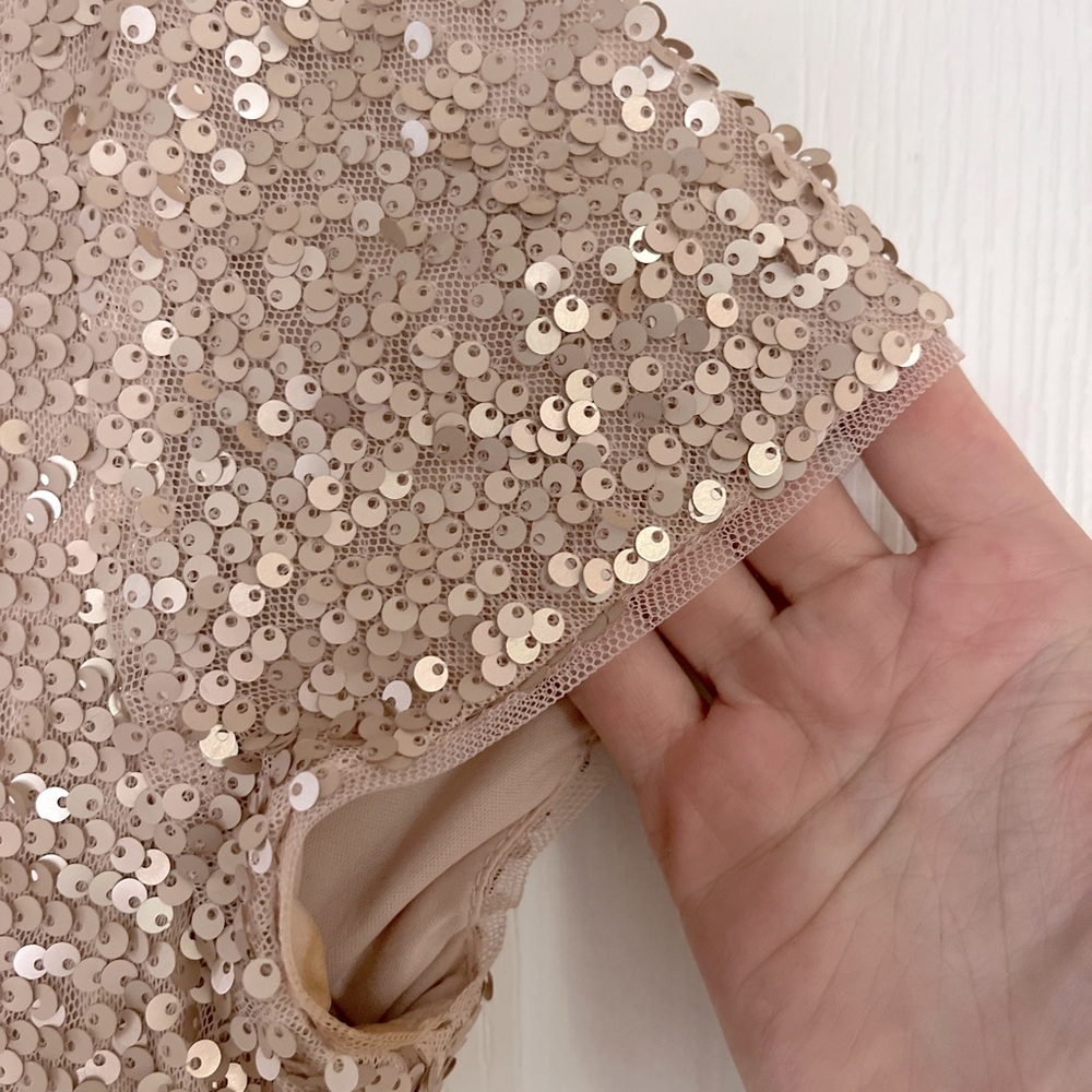 Adrianna Papell Maxi Long Sequin Gown Formal Cap Sleeves Rose Blush Champagne 4 - Picture 3 of 12